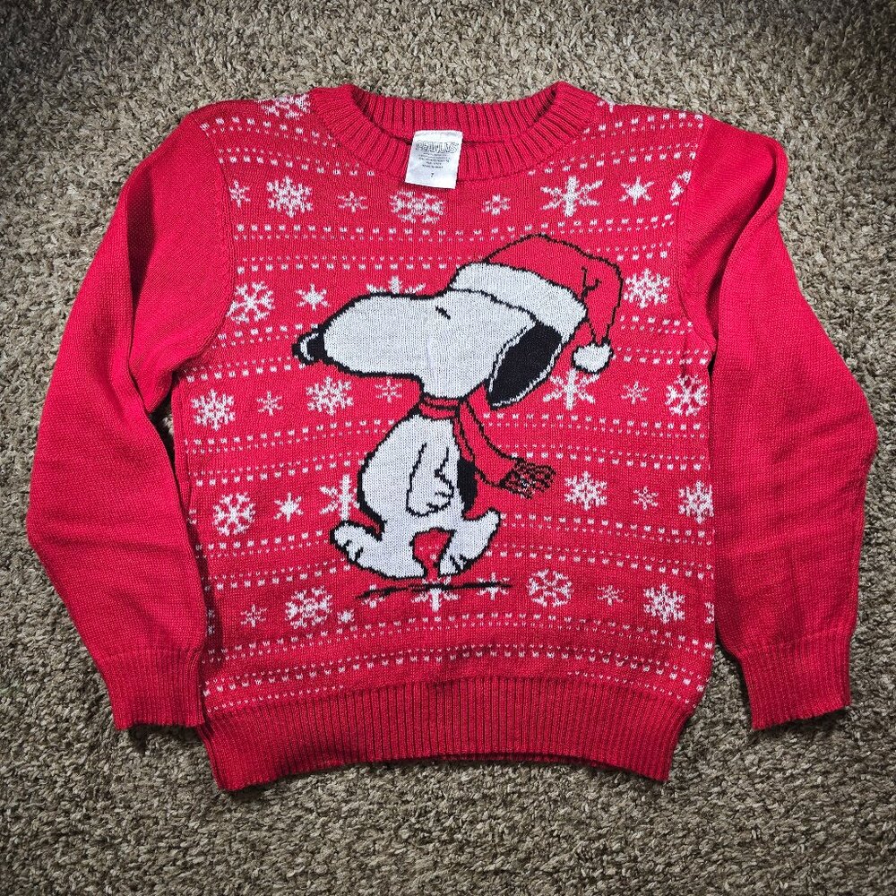 Peanuts Snoopy Ugly Christmas Sweater Youth Size 7 (Small) Red